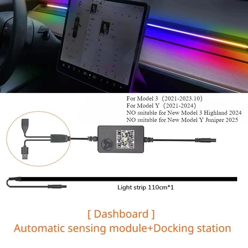 For Tesla Model 3 Y Instrument Panel Ambient Light Wireless Charging LED Atmosphere Light APP Control LED Strips Neon Lighting