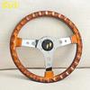 JDM 340mm Classic Wood Style Steering Wheel Chrome Spoke Vintage Sports Steering Wheel