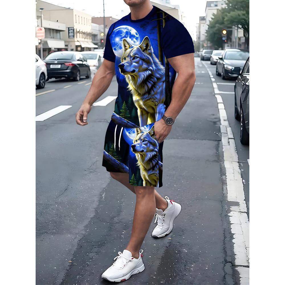 

Fashionable Creativity Colorful Pattern 3D Printed 2-piece Set Leisure Sports Style Loose Oversized Men s Summer Comfortable Breathable Sports Wear S