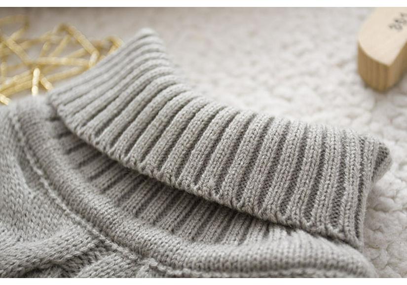 Children's Wool High-Neck Sweater, Cable Knit, Black/White, Unisex Autumn Top