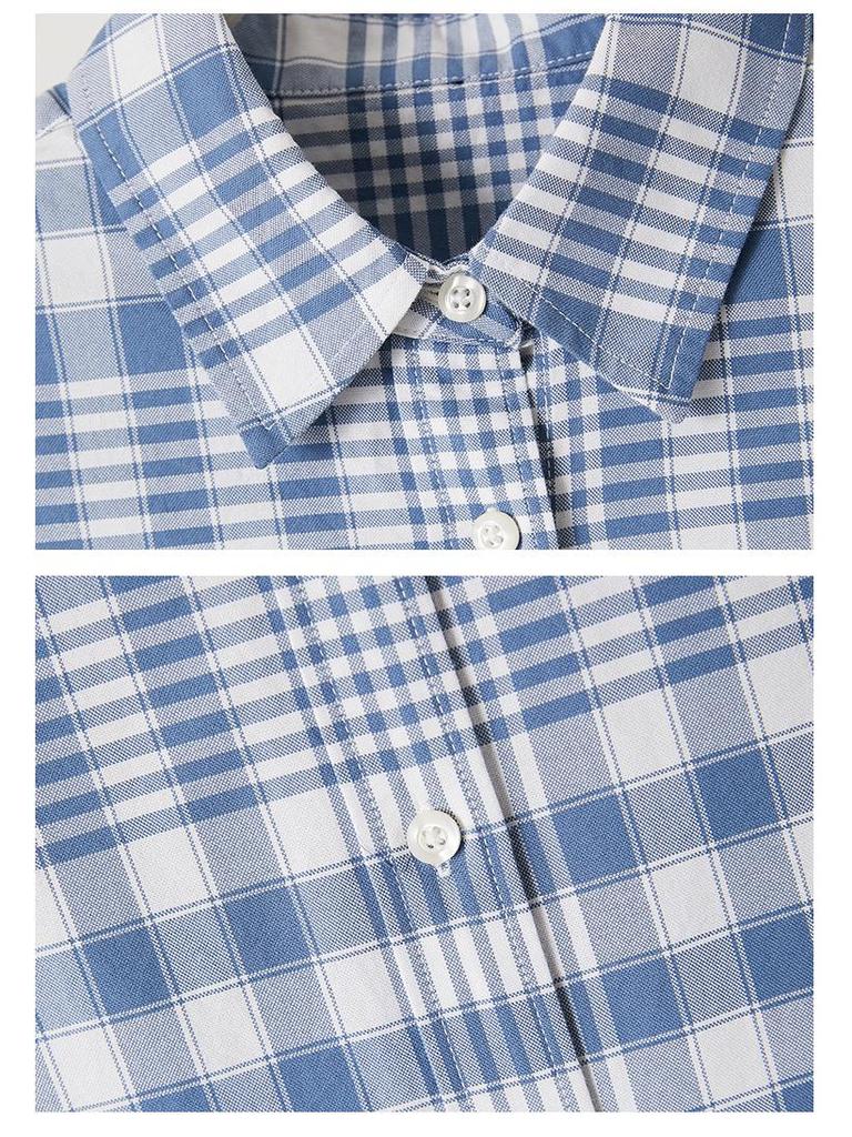 Women's Long Sleeve Plaid Shirt - Blue Cotton Cocoon, Mid-Length, 2026 Spring/Autumn Collection