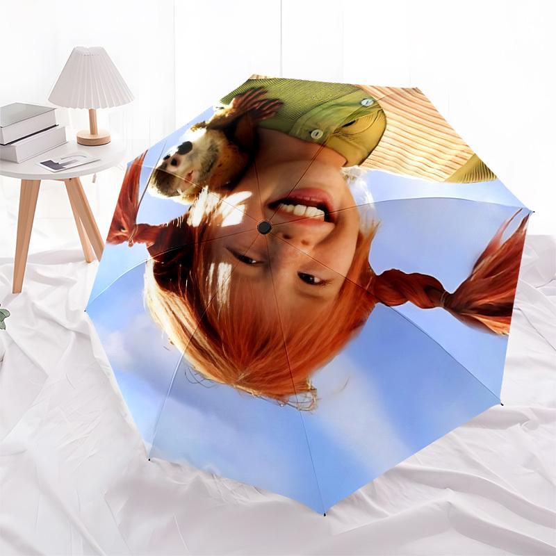 1pc Pippi Longstocking Automatic Folding Umbrella, Portable Collapsible Design, Casual Outdoor Accessory L1127057