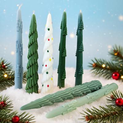 DIY Long Pole Christmas Tree Silicone Candle Mold Handmade Aroma Candle Long Rod Relief Mould Christmas Candle Making Supplies