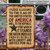 2D Flat, Vintage Aluminum Pledge of Allegiance To The United States Sign - Distressed Flag Wall Art with Stars & Stripes, Rustic Patriotic Home