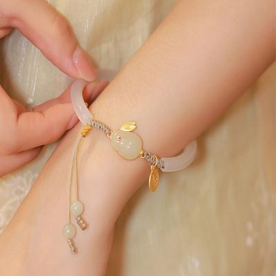 Natural White Jade Pith Semi Bracelet Hotan Jade Jade Rabbit Bracelet National Style Design Handwear Rabbit Year Gift Tide