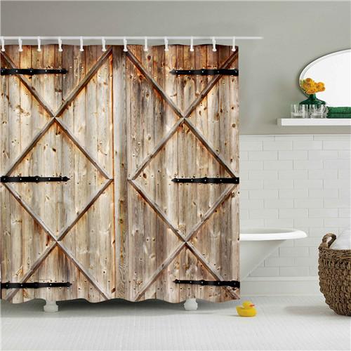 Vintage Style Retro Wooden Door Bathroom Shower Curtains Frabic Waterproof Polyester Bath Curtains With Hooks