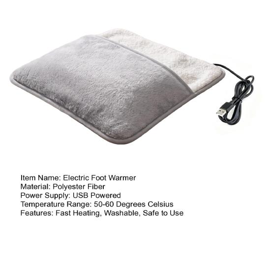 Thermal Foot Warmer USB Powered Heated Warmer, Winter Electric Feet Heating Pad, Plush Heater Cover for Under-Desk Home Office Portable Warming Pad