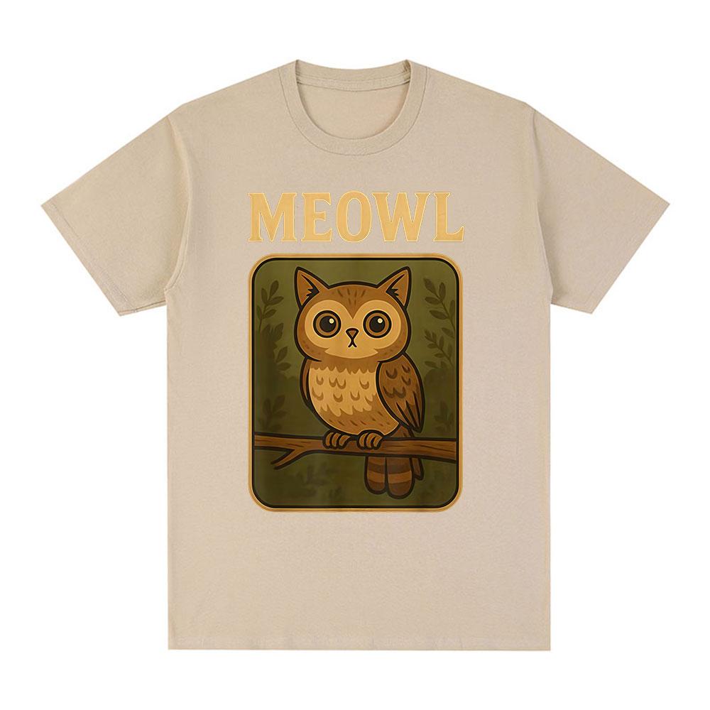 Meowl Cat Owl Funny Meme Graphic Tshirts Mens Clothing Fashion Harajuku Short Sleeves Tees Cotton Summer T Shirts Streetwear