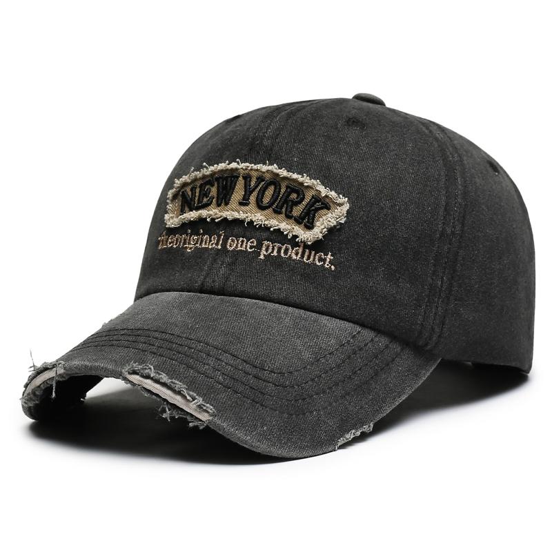 

Vintage distressed hole embroidery letter denim baseball cap, unisex spring/summer outdoor casual baseball hat, sun hat, trendy. чорний
