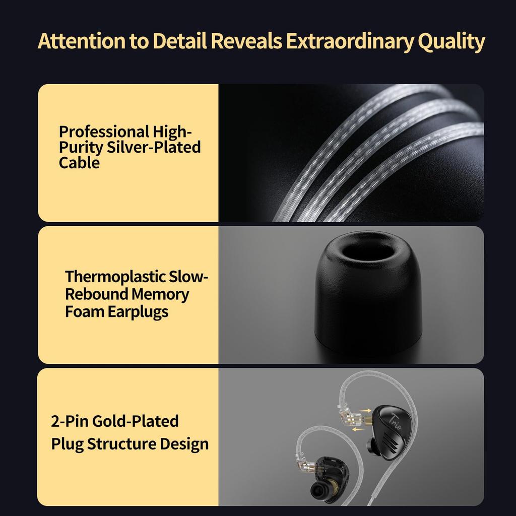 CCA Trio In-Ear Monitors, 8mm 3DD IEMS Earphones with 4 Tuning Switches, HiFi Bass Noise Isolating Earphones, Clarity Stereo Sound Headphones for