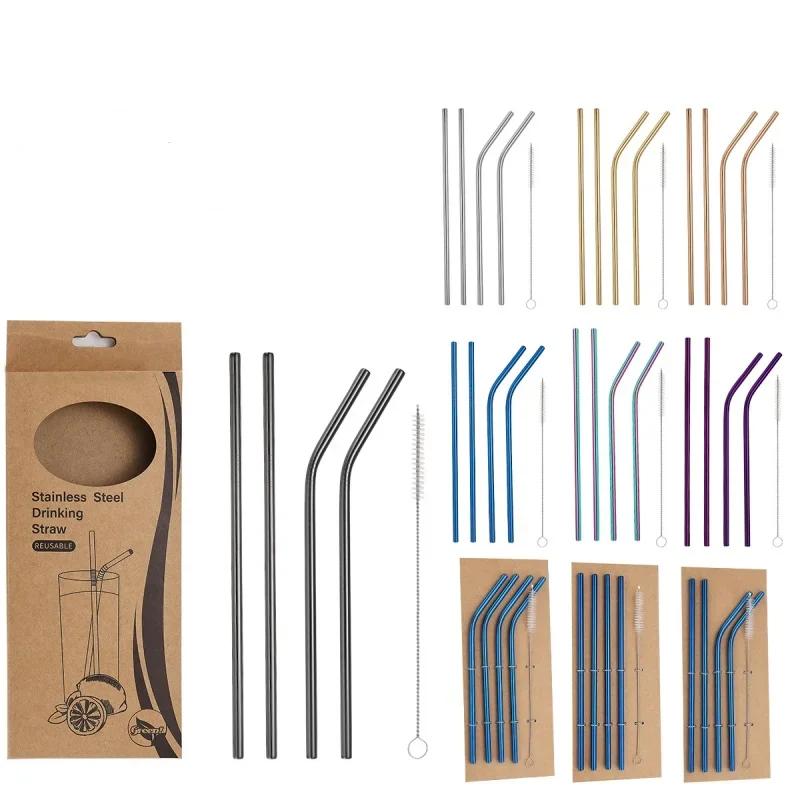 1set Stainless Steel  Straws with Brush - Set of 5 - Reusable and Washable,Perfect for Smoothies Milkshakes Tea Juice