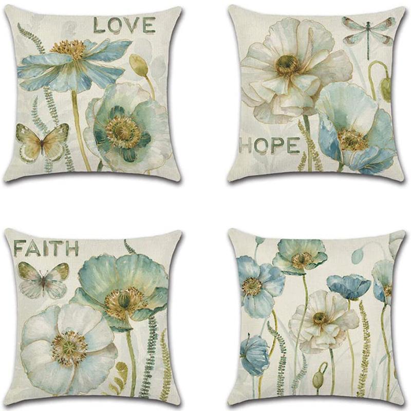 Retro Plant Floral Print Linen Pillow Case Home Living Room Sofa Car Cushion Pillow