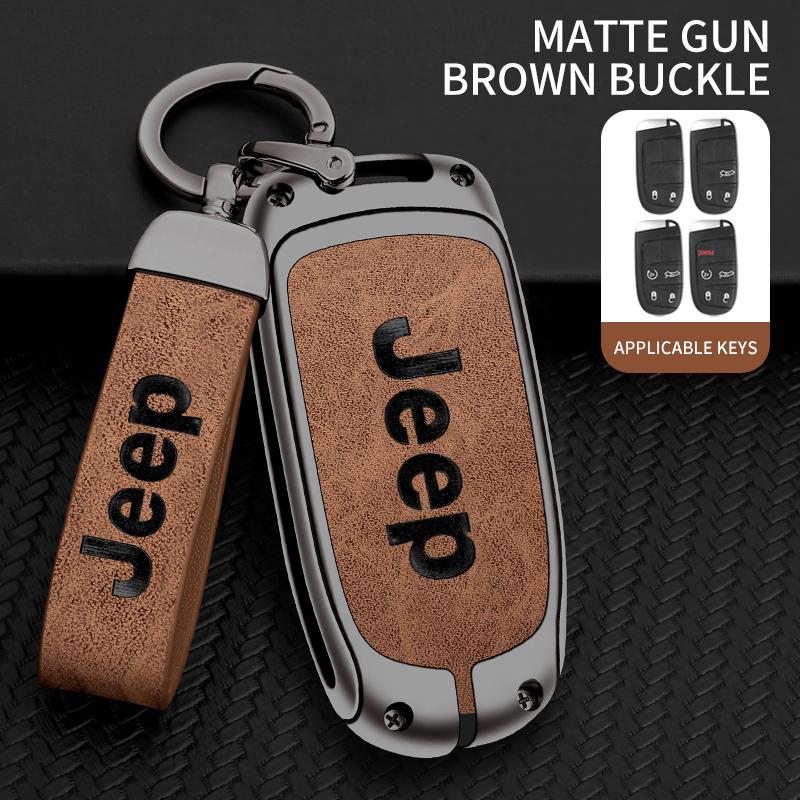 Zinc Alloy Leather Car Key Case For Jeep Grand Cherokee WK2 KL Wrangler JK JL MP Patriot Renegade Commander Compass Accessories