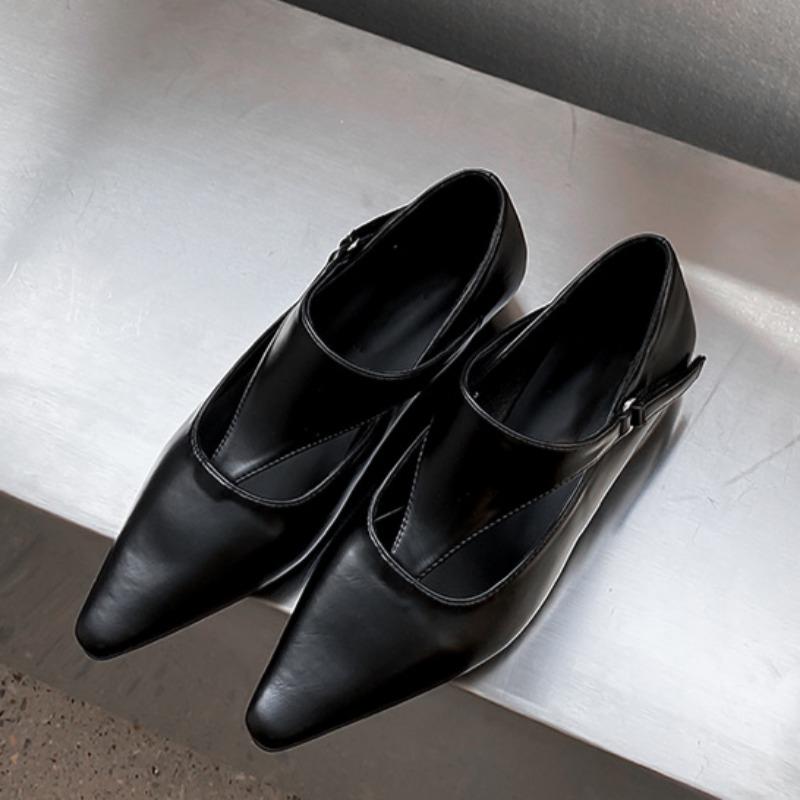 

Новые однобортные туфли Весенняя мода остроносые неглубокие кожаные туфли с мягкой подошвой, нескользящие, износостойкие, на низком каблуке 38