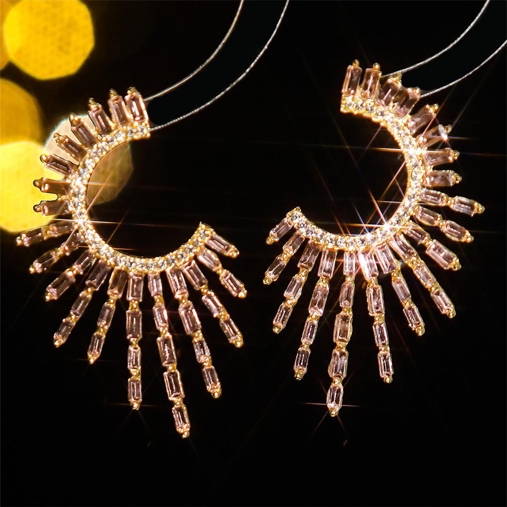 C-shaped colored glass rhinestone earrings