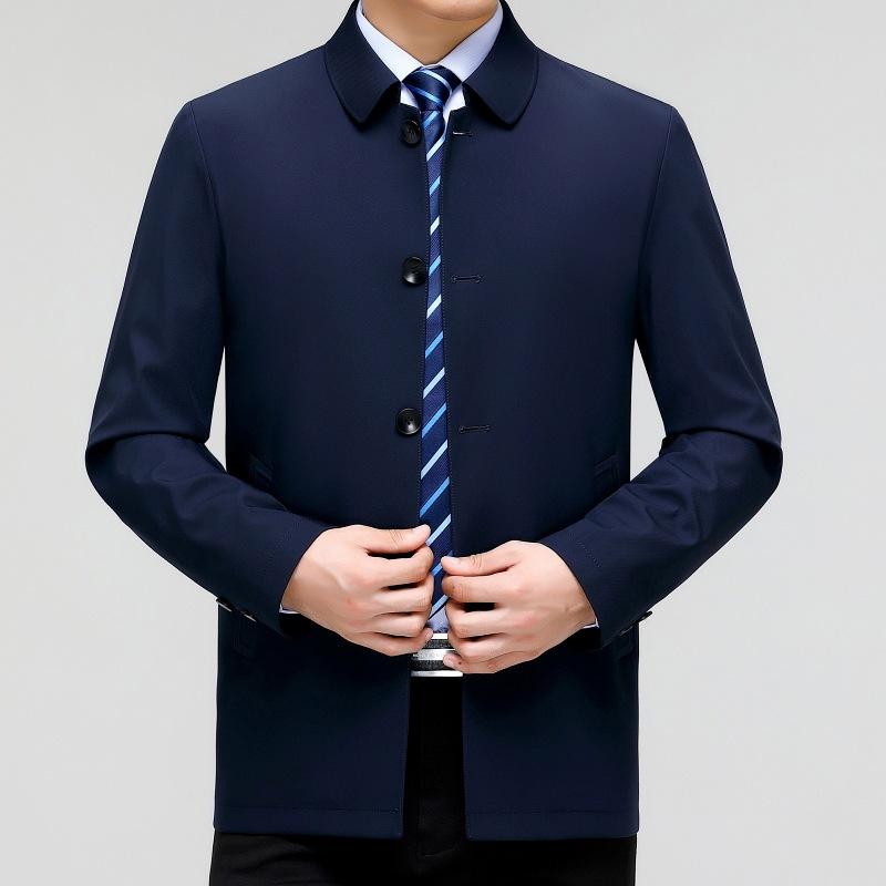 

Куртка мужская весенне-осенняя для пап среднего возраста, деловая, повседневная, из шелка тутового дерева, с верхом из высококачественного лидера на пуговицах 195