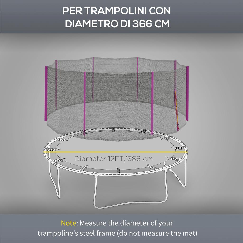 Trampoline Safety Net With 8 Poles And Zipper Entrance Made Of PE Diameter 366x180 Cm Black And Pink
