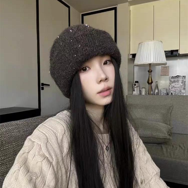 Women's Autumn and Winter Hats, Star Wool Knitted Hats, Thermal Bald Hats