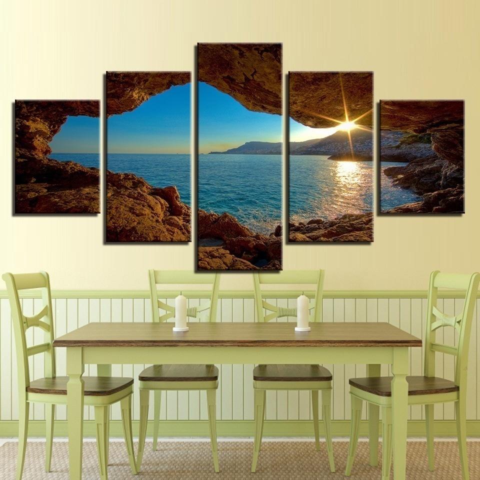 5 Pieces Printed Modular Nuture Picture Canvas Painting Sunset Seascape Landscape Poster Wall Art For Living Room Home Decor