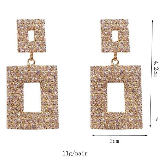 2025New Fashion Luxury Shining Crystal Drop Earrings Gold Silver Color Square Rhinestone Dangle Earrings for Women Wedding Party