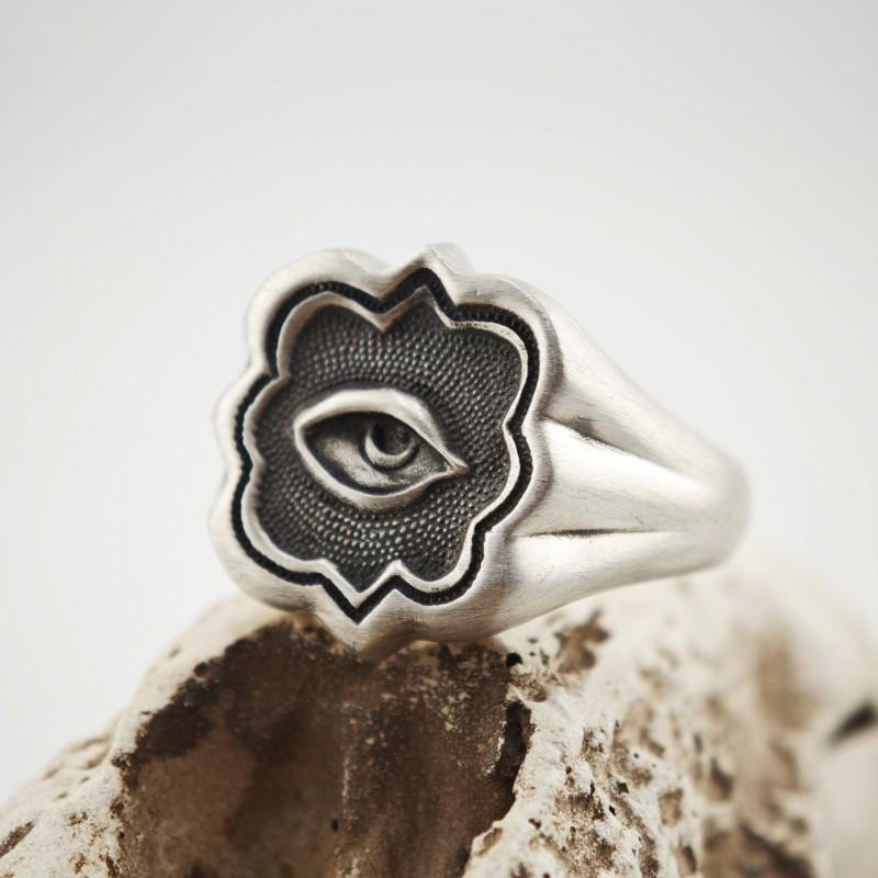 Adjustable Open Ring Men Women Vintage Eye Motif Geometric Copper Band Retro Style Statement Jewelry