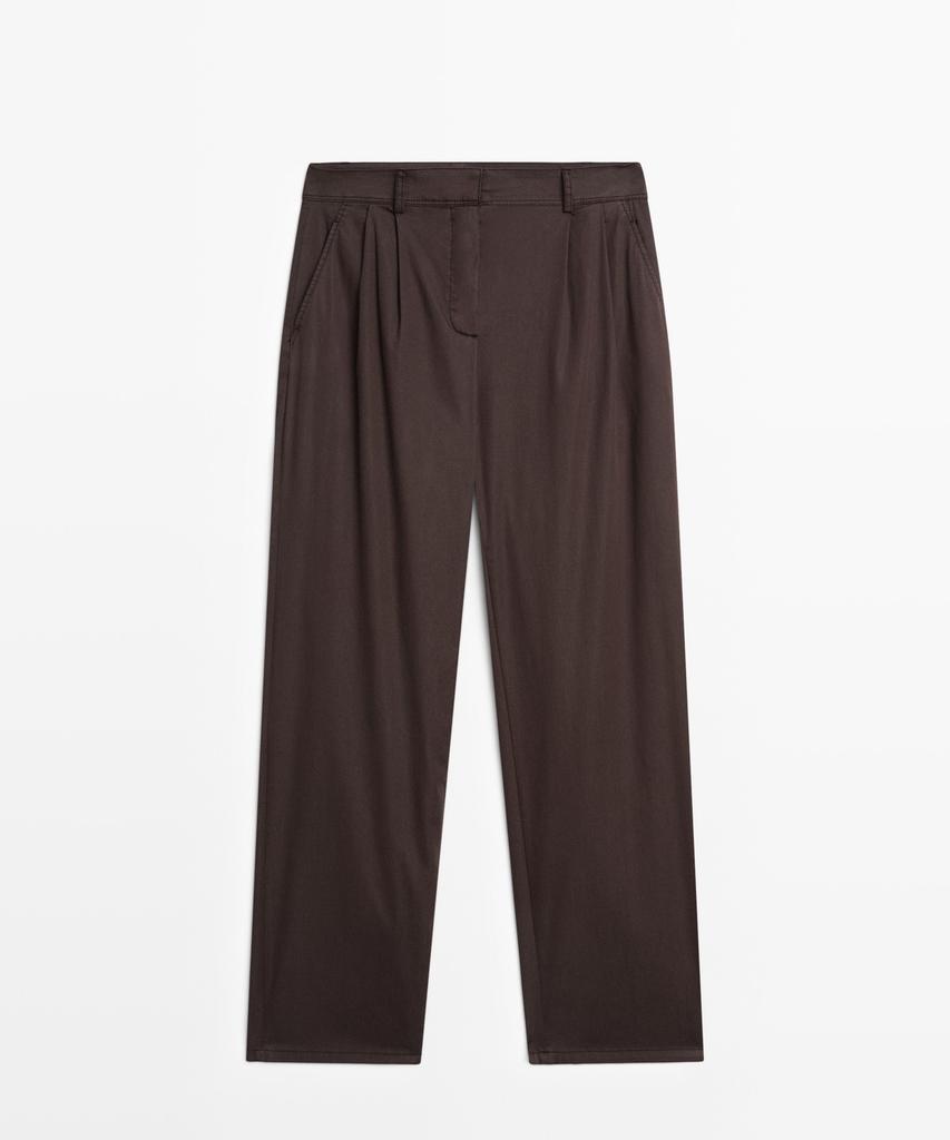 Masimodutti Cotton Poplin Blend Tuck Pants