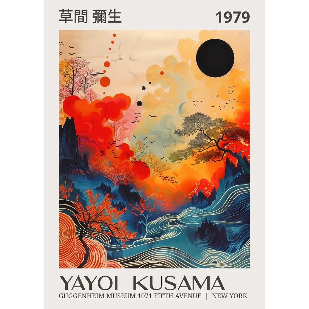 Japanese Famous Artist Yayoi Kusama Polka Dot Poster Exhibition Abstract Prints Canvas Painting Wall Art Picture Home Room Decor