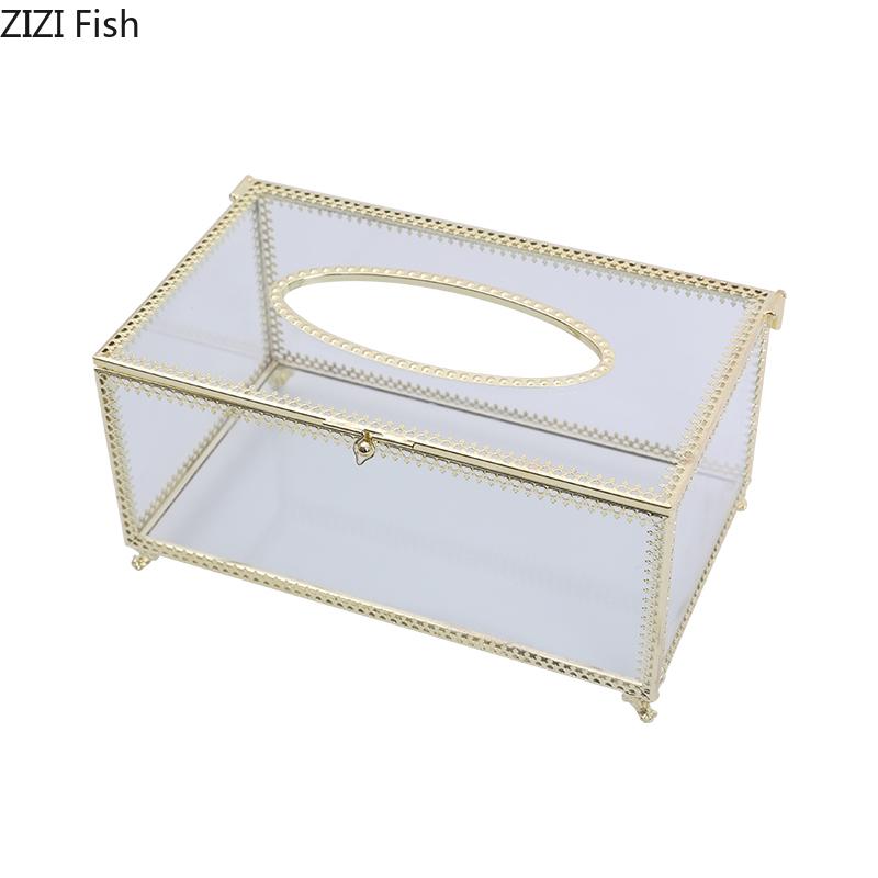 Europäische Kreative Glas-Taschentuchbox Einfache Wohnzimmer-Haushalts-Transparente Taschentuchbox Nordische Luxus-Leichtluxus-Serviettenablage