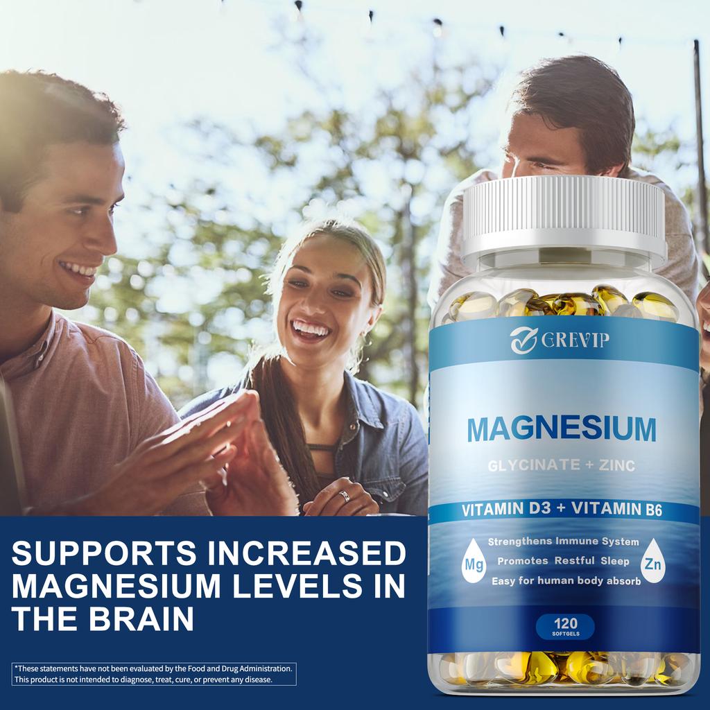 GREVIP contains magnesium glycine, zinc, vitamin D3, and vitamin B6 to support nerve, muscle, bone, and heart health.