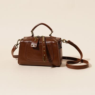Spring and Summer New Genuine Leather Boston Pillow Bag, Fashionable Casual Handbag, Vegetable Tanned Cowhide Single Shoulder Crossbody Women's Bag