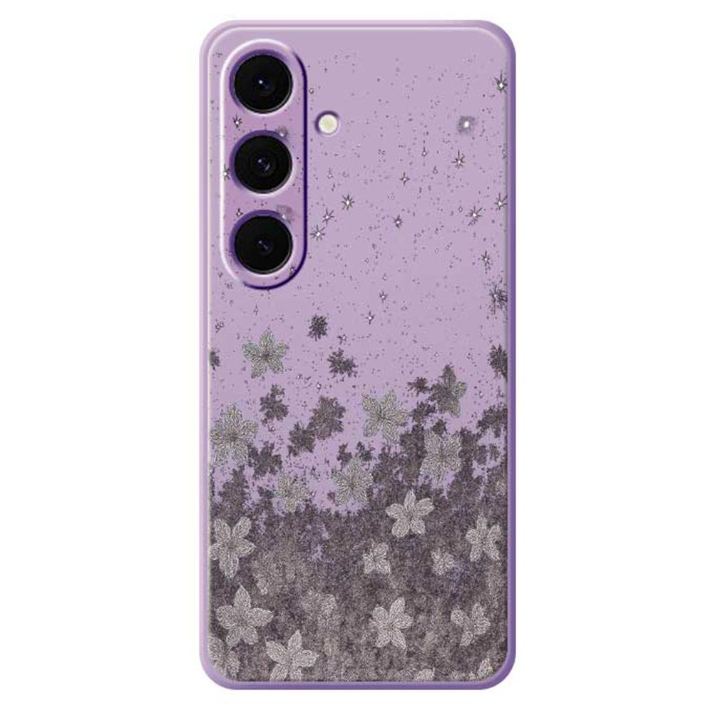

For Samsung Galaxy S24 FE Case Grey Flowers Pattern Printing Straight Edge TPU Phone Back Cover
