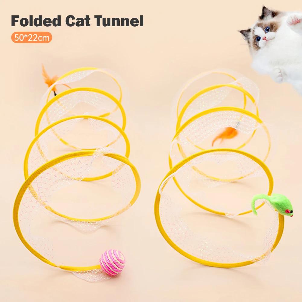 Folded Cat Tunnel S Type Cats Tunnel Spring Toy Mouse Tunnel with Balls and Crinkle Cat Outdoor Cat Toys for Kitten Interactive