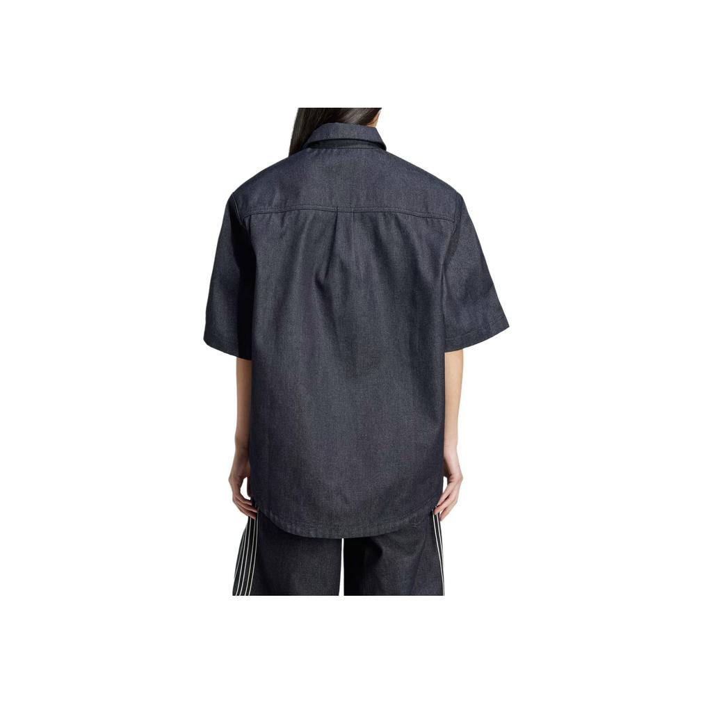 Adidas Originals Polo Button Loose Short Sleeve Shirt Women Shirts Black JJ3146