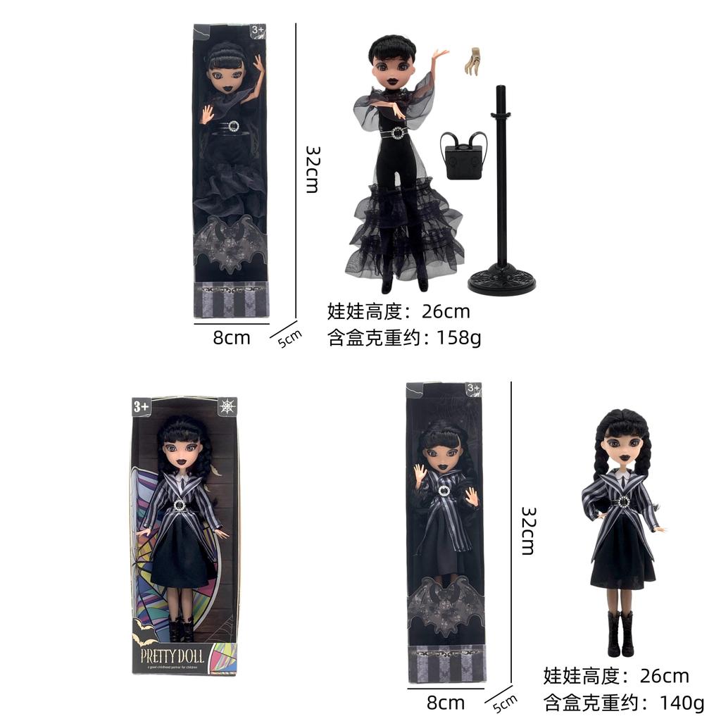 Wednesday Addams 9 Zoll PVC-Puppe mit Schuluniform und dunklem Stil Dekor