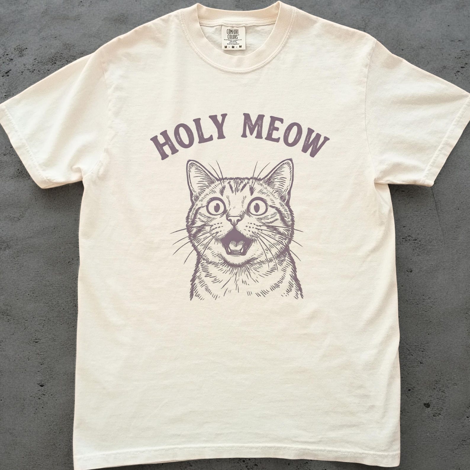 Holy Meow CaT shirt, Funny Cat Lover Tee, Cute Cat Graphic Top, Comfort Colors Style, Cat Pun Shirt, Gift for Cat Lovers M