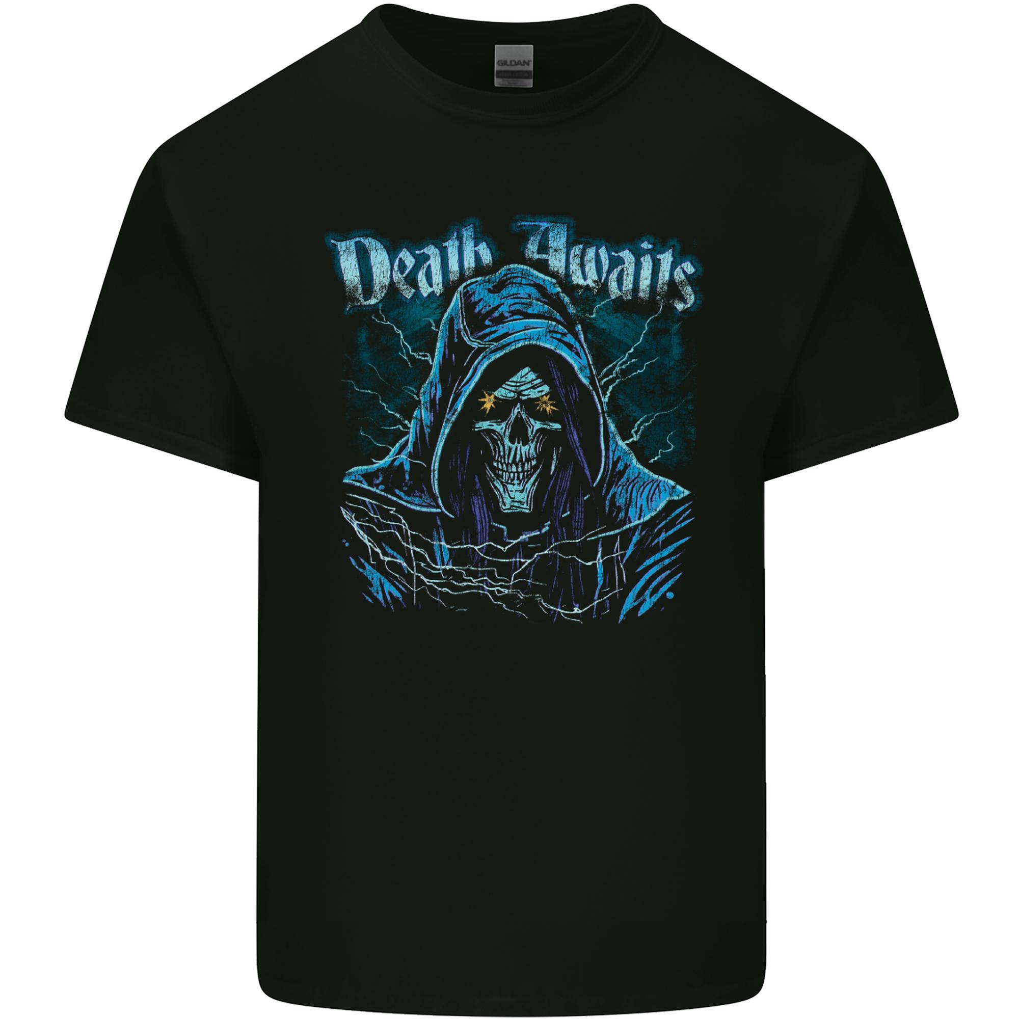 Death Awaits Evil Grim Reaper Skull Unisexs Light Cotton TShirt S