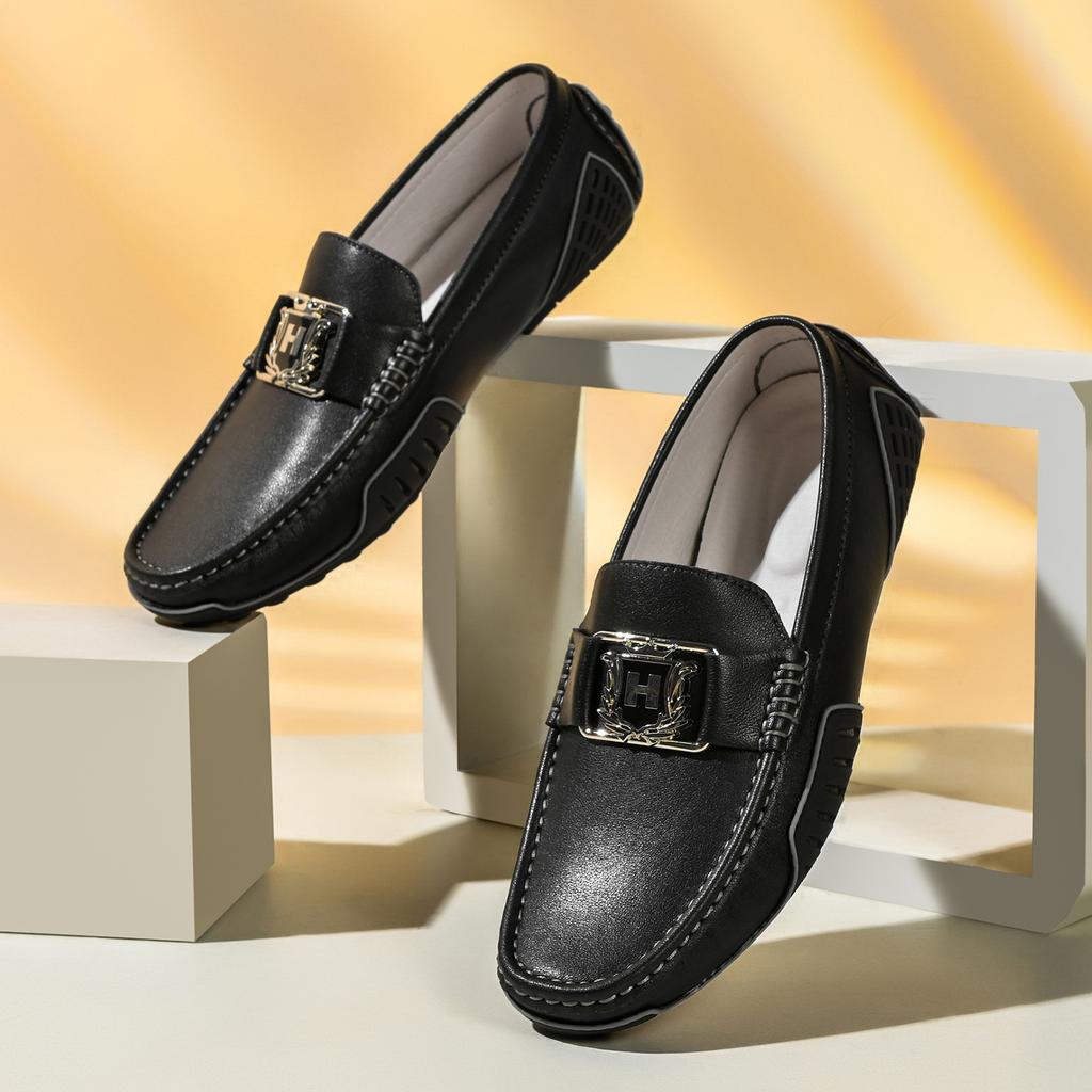 Breathable Leather Doudou Shoes Non-slip Trend Casual Leather Shoes British One-pedal Driving Shoes Large Size