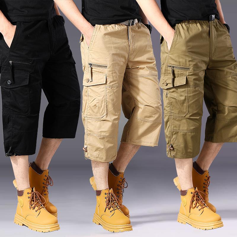 Erkek Kargo Şort Yaz Gevşek Rahat Pantolon Elastik Bel Büyük Boy Açık Koşu Eşofman Altı Trend Çok Cepler