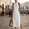 Neck Hanging Lace Splicing Dress Hollow Out Women's Summer Dress Sleeveless Dress  Beach Wear