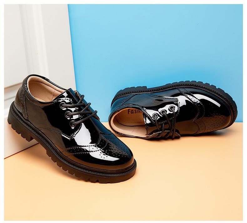Scarpe nere in pelle da ragazzo - Suola morbida, Stile britannico, Antiscivolo, Perfette per la primavera e l'autunno