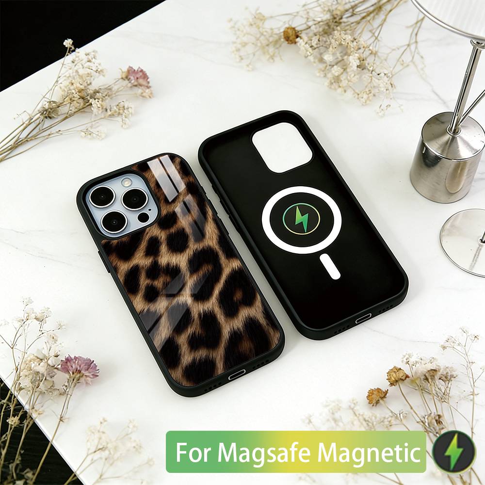 Leopard Print Phone Case For iPhone17,16,15,14,13,12,11 Plus,Pro Magnetic with Magsafe Wireless Charging