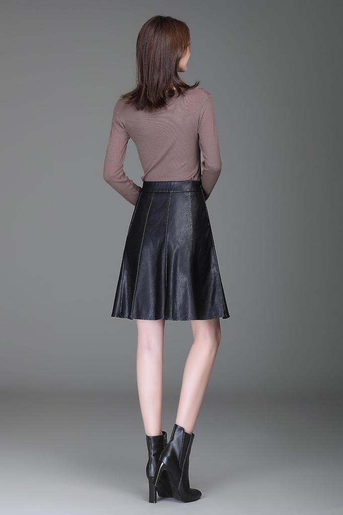 Syvent PU Leather Plus Shiny Faux Leather Solid Perfect for Fall and Winter Women's A-Line Skirt, Knee-Length, Size, High-Waisted, Colorful, Skirt,