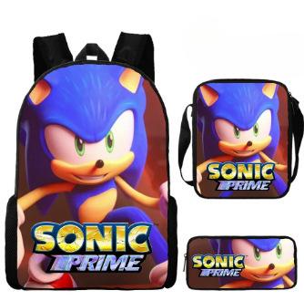 Cartoon Sonic Backpack, Primary And Secondary School Schoolbag, Messenger Bag, Pencil Case Three-Piece Set