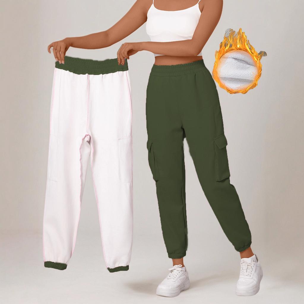 Gefütterte Cargo-Jogginghosen für Damen, lockere Passform, schmal zulaufend, lässige Hose für den Winter, tägliches Tragen