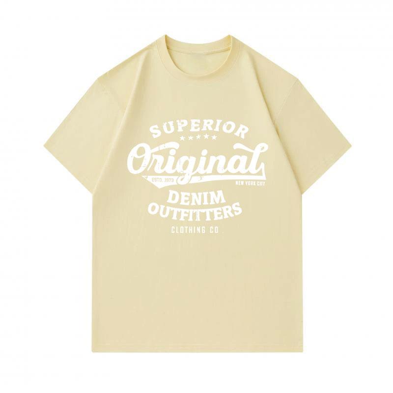Men's 100% Cotton Crew Neck Short Sleeve T-Shirt, Superior Original Denim Outfitters Retro Printed Casual Lightweight Tee for Daily Wear
