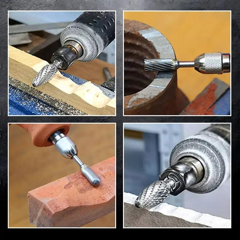 10pcs/set Tungsten Carbide Rotary Burr Set Carving Burr Bits with 3mm Shank 6mm Bit for Wood & Stone Carving, Steel Metal Working