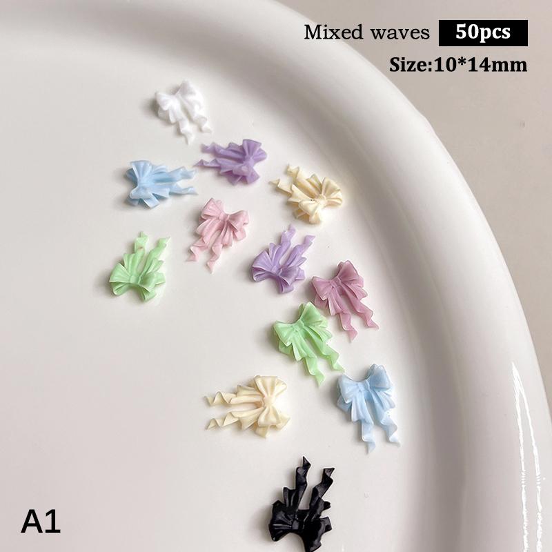 50 vnt. Ilgi banguoti lankeliai Nagų dailės priedai 2 dydžiai Spalvingi kaspino lankeliai 3D dervos nagų pakabukai Japoniškas nagų dekoras Mielos detalės Kaspinas