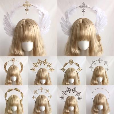 1Set Halo Crown Headdress Accessories Headpiece Halo Goddess Headband KC Headdress Angel Feather Wings Gothic Lolita