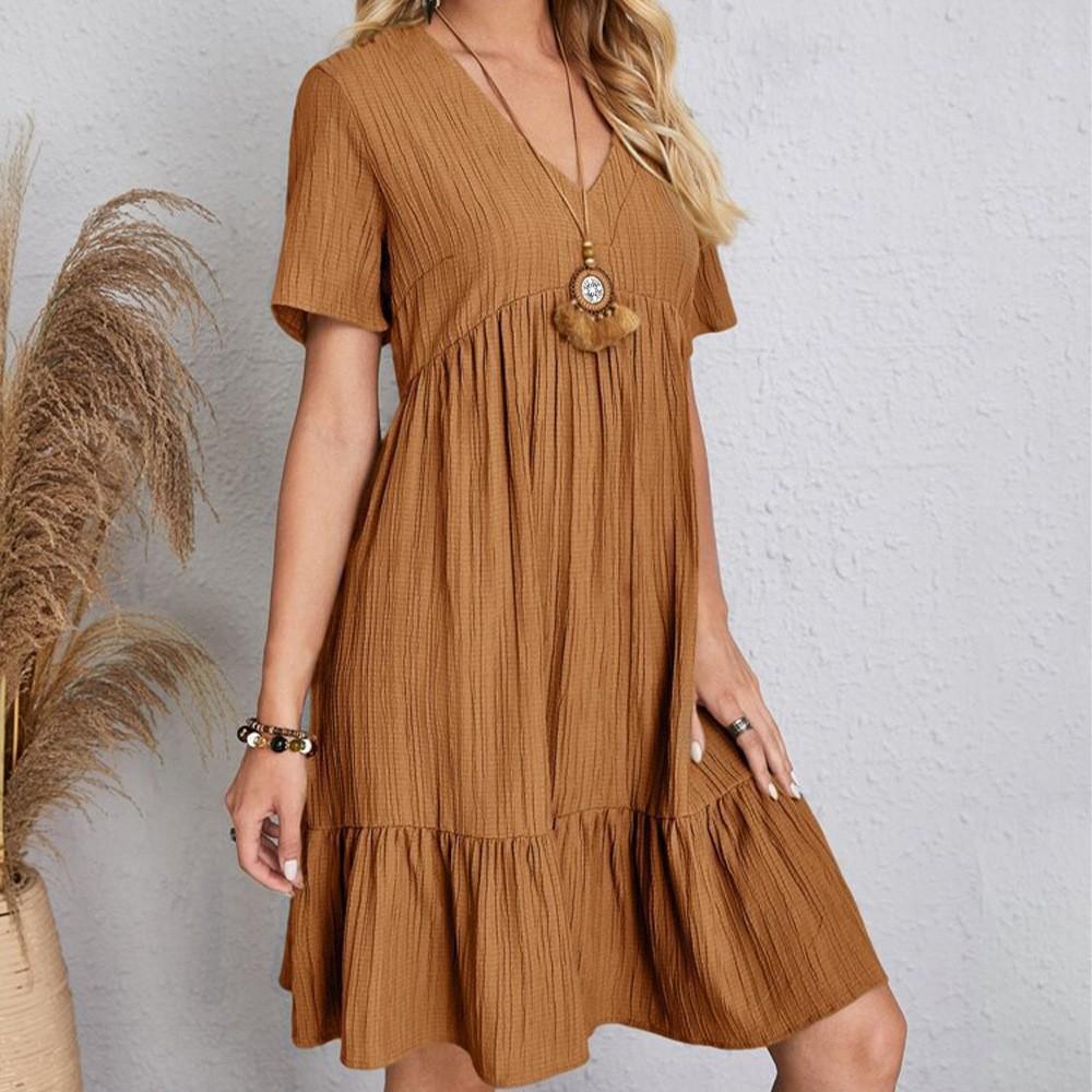 Women Dress Loose Summer Women's Skirt Loose Casual Short-sleeved Waist Elegant Dress