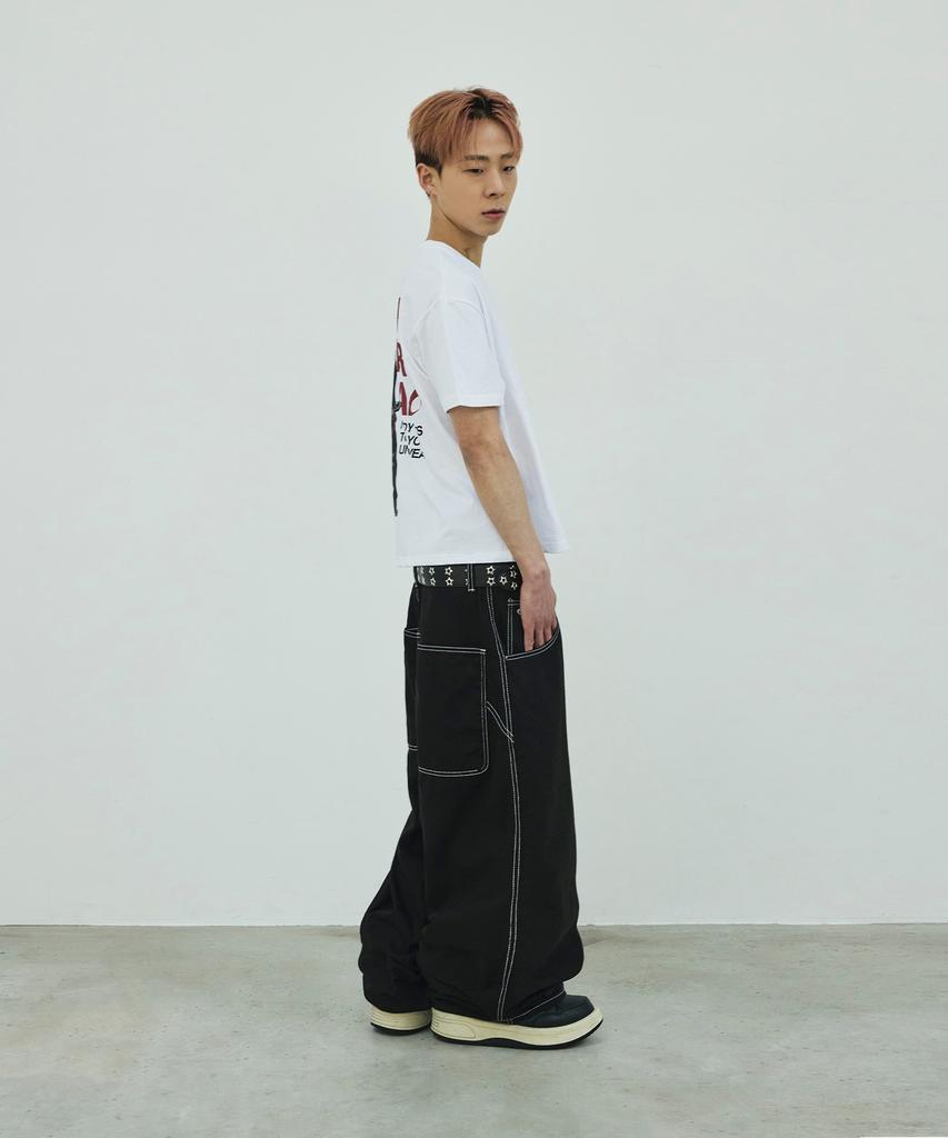 SCALLYWAG Stitch Wide Sagging Cotton Pants [Black]